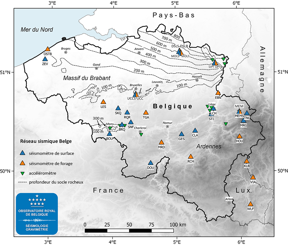 2. Le réseau sismique belge moderne comprend une trentaine de stations. Son installation a commencé en 1985 et en 1990, il était déjà composé de plus de 20 stations.
