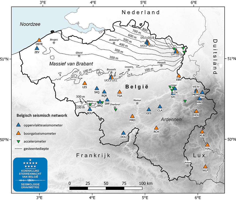2. Het modern Belgisch seismisch netwerk omvat een dertigtal stations.